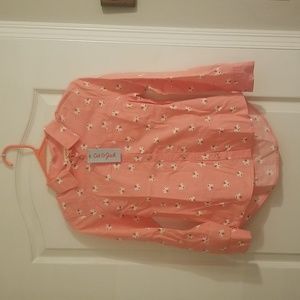 NWT Girls button down shirt size 10/12, salmon colored with bumblebee pa…